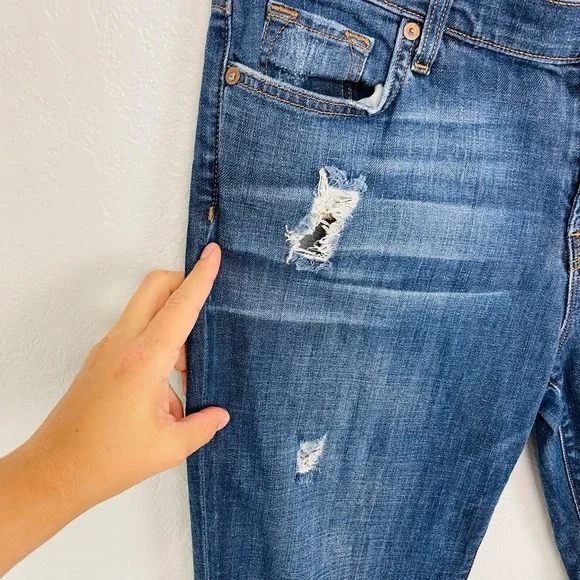 J BRAND BLUE DISTRESSED SKINNY BOYFRIEND JEANS AIDEN FLINTLOCK - Picture 7 of 9